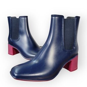 Jeffrey Campbell Rainy Day Boots Navy Pink Chelsea Heeled Size 9